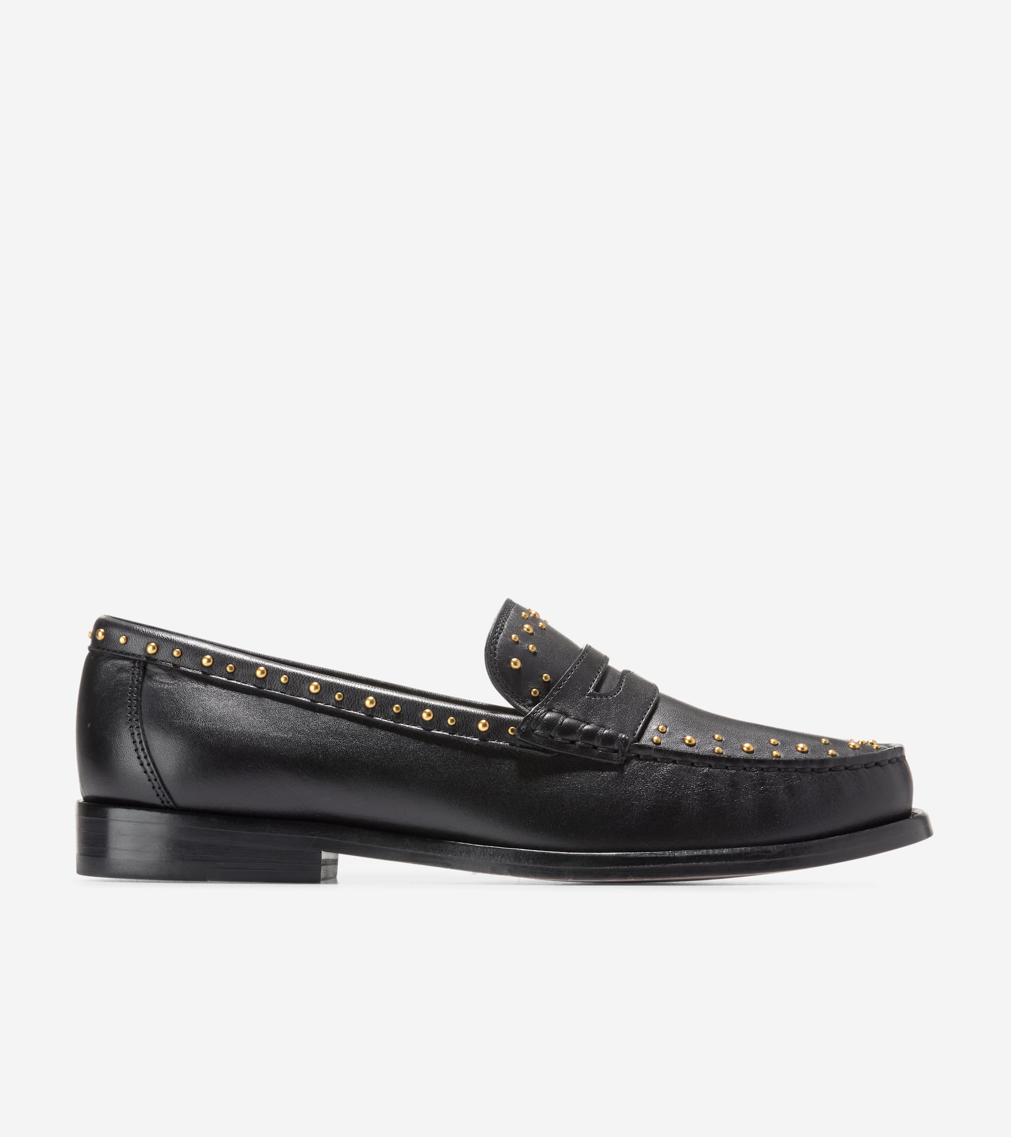 W34197:BLACK LEATHER/GOLD STUDS