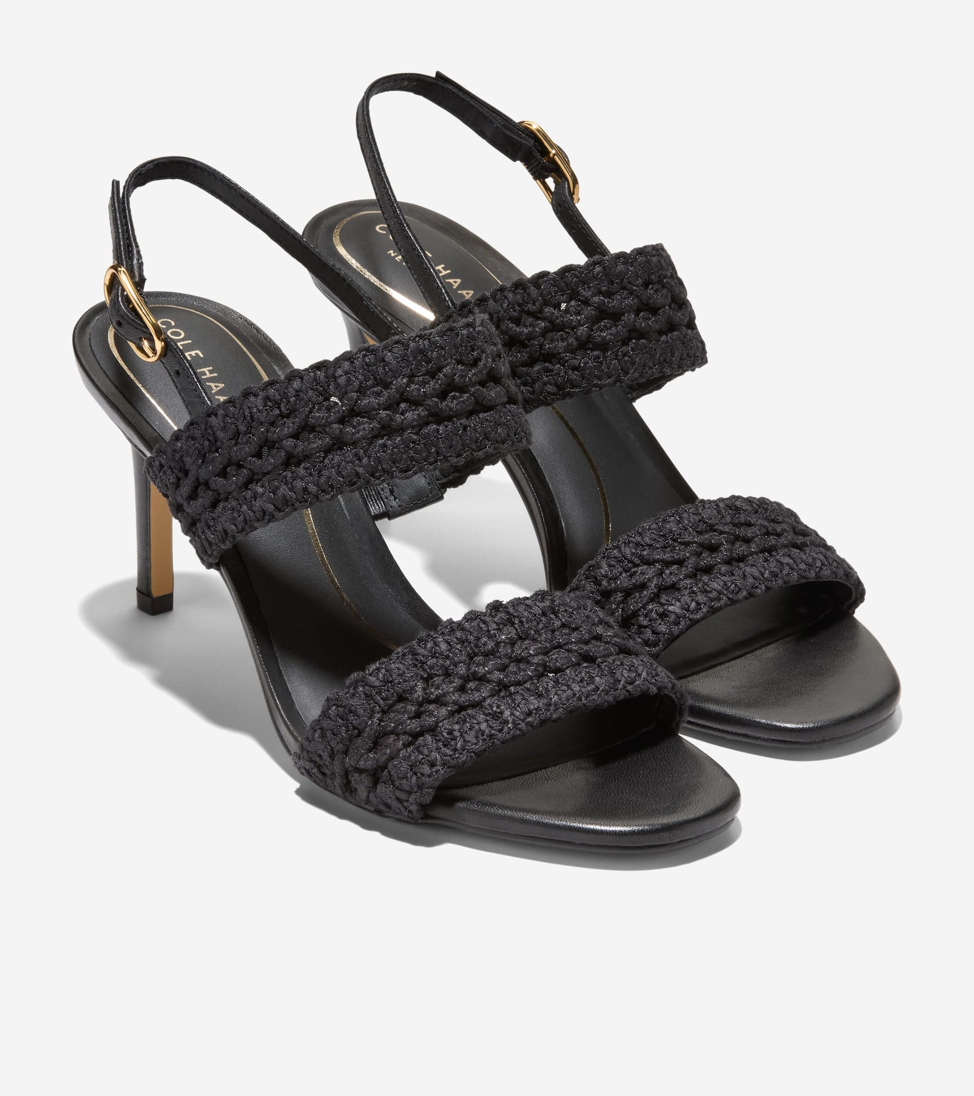 W36806:BLACK WOVEN FABRIC / LEATHER
